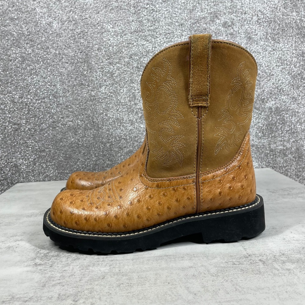 Ariat Fatbaby Western Boots Womens 9 Ostrich Print Leather Suede Tan - Picture 5 of 11
